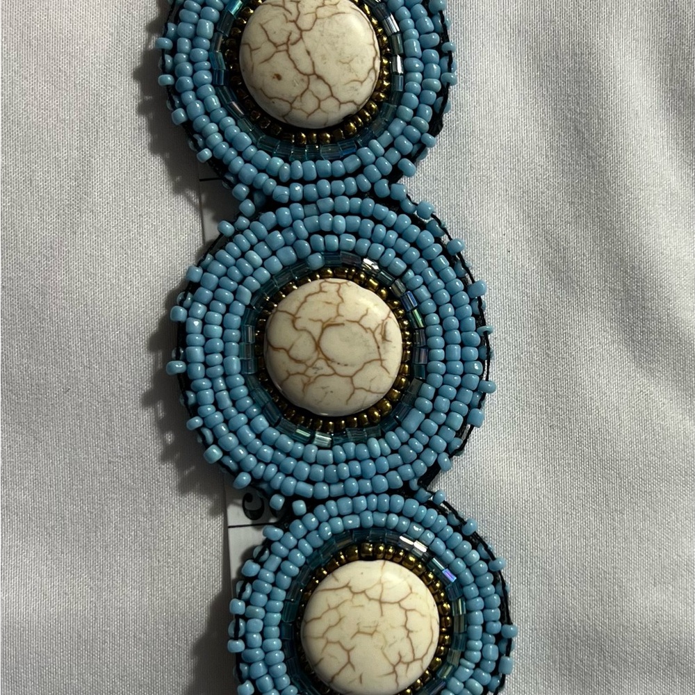 Blue Beaded Bracelet with Stone Accents